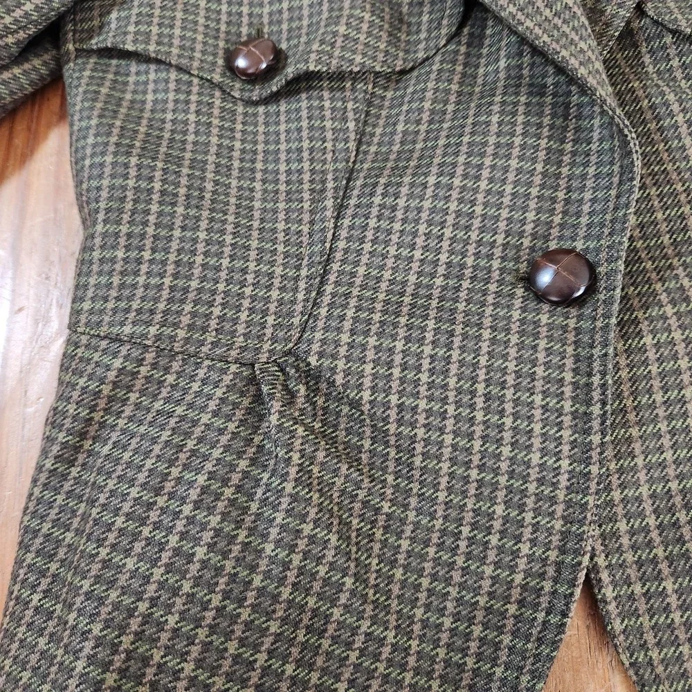 Michael Kors Made in Italy Green Houndstooth Virgin Wool Blazer Jacket Size‎ 10